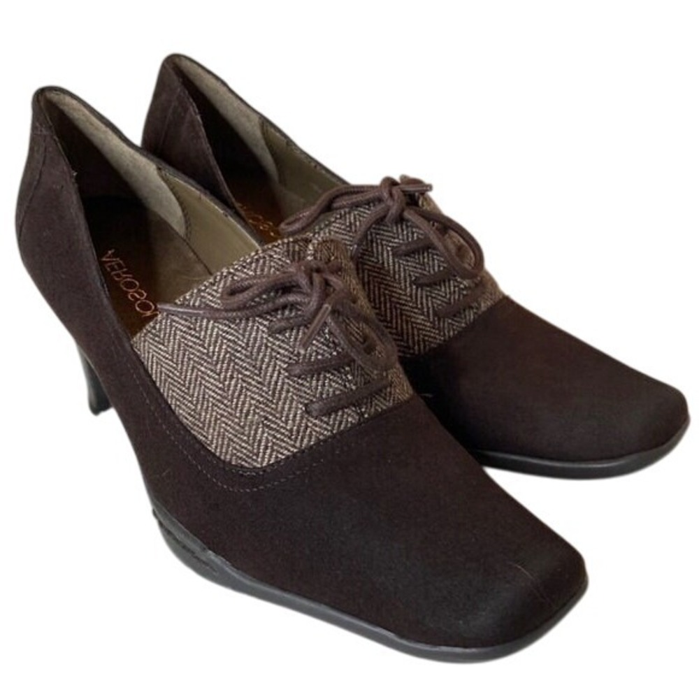 Aerosoles Brown Suede‎ Herringbone Lace Up Heeled Oxford Shoes Women's 7.5
